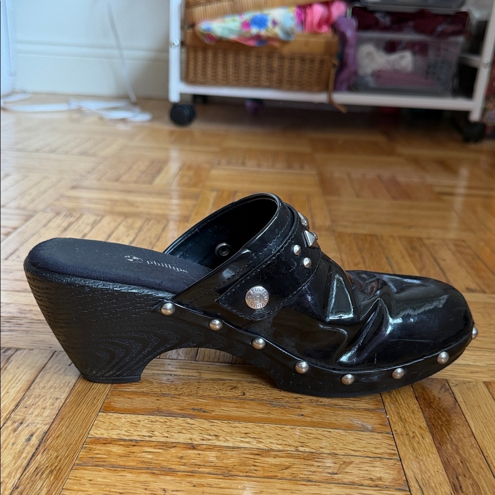 Patent Black Studded Slip-On Clogs for Women - Picture 2 of 2